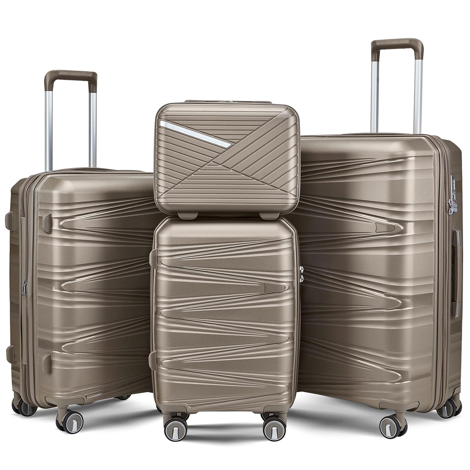 4-Piece Expandable Hardshell Luggage Set with TSA Lock (14/20/24/28) - Lightweight PP Suitcases, 360° Silent Spinner Wheels and Durable 100LB Handle for Air Travel (Peacock Blue)
