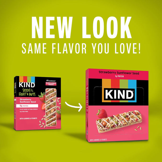 KIND Seeds Fruit & Nuts Snack Bar, Strawberry Sunflower Seed | 5g Protein, High Fiber, Gluten Free Bars, 1.4 OZ, 36 Count