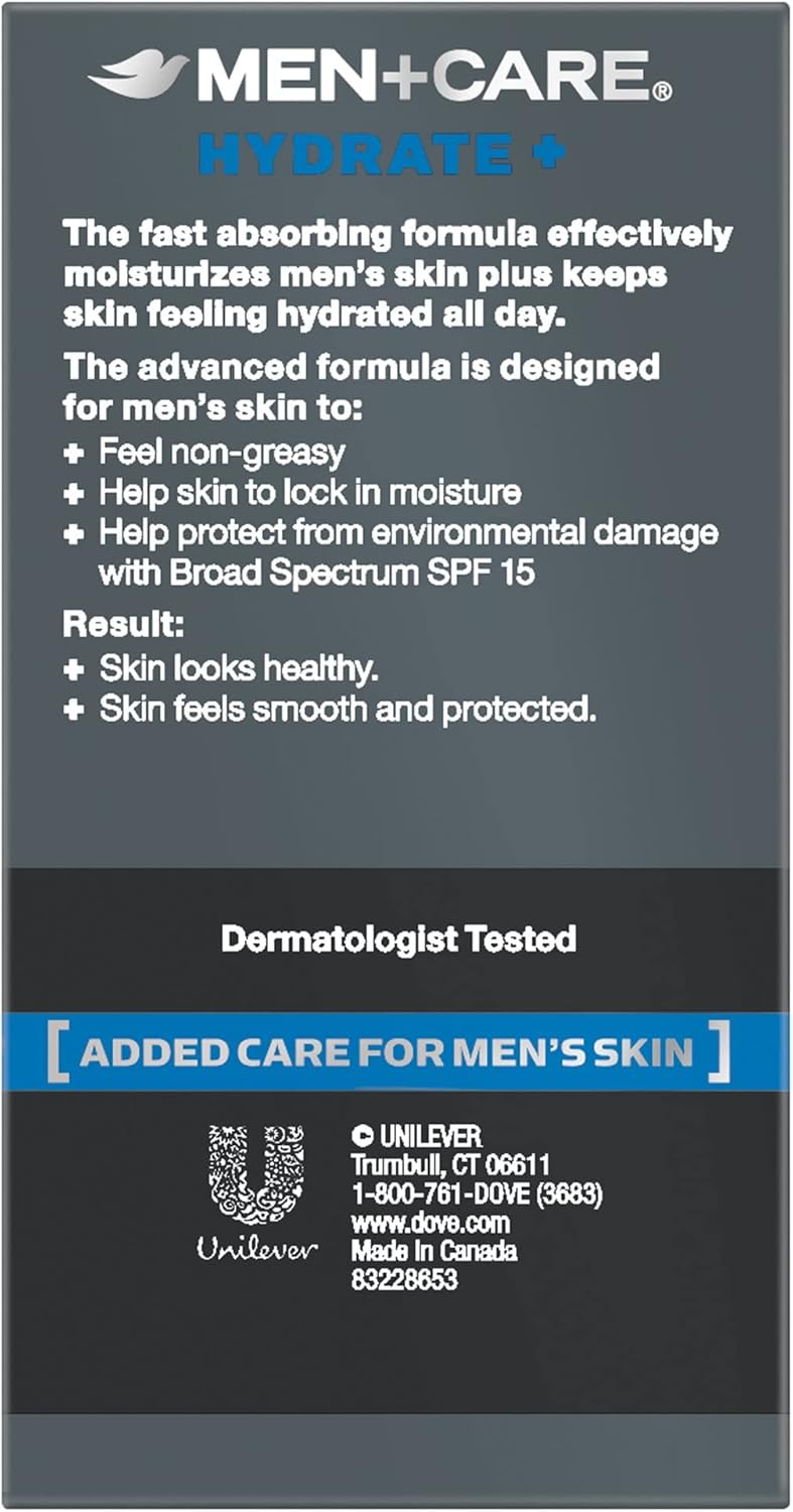 Dove Men + Care Face Lotion Hydrate with Broad Spectrum SPF 15, 1.69 Fl Oz