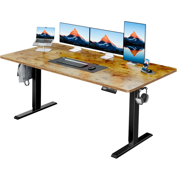 HUANUO 48" x 24" Electric Standing Desk Adjustable Height, 4 Memory Height Settings, Headphone Hook, Cable Manager, Sit Stand Up Desk for Home Office & Computer Workstation, Black