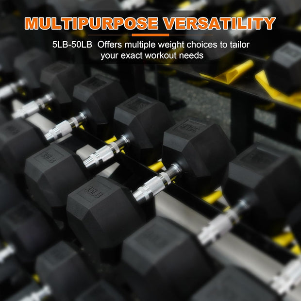 Rubber Encased Hex Dumbbell Set, Hand Weights with Anti-Slip Cast Iron Grip for Exercise & Fitness, Weights Dumbbells for Men Women Strength Full Body Workout, 60LB, 100LB, 150LB Set Options