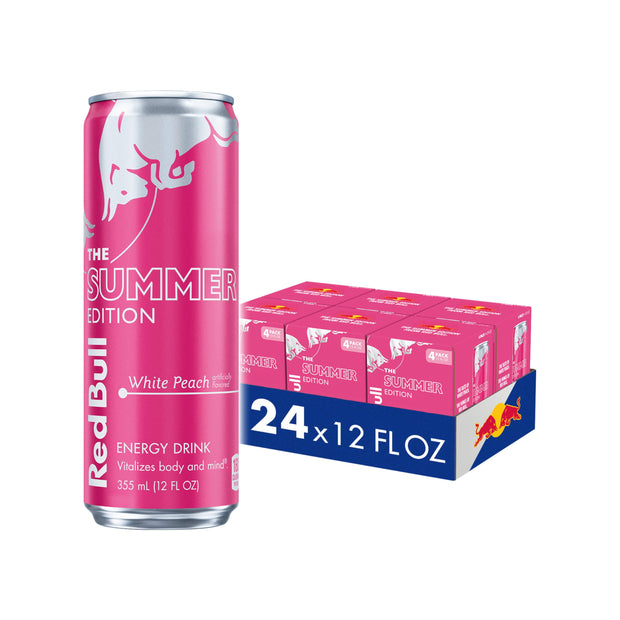 Red Bull Summer Edition Energy Drink, White Peach, 12 fl. oz., Case of 24 cans, with 114mg Caffeine, Taurine & B Vitamins