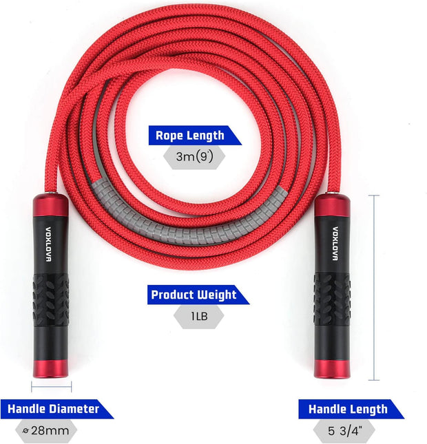 Weighted Rope - 1LB Heavy Jump Rope for Men Women Fitness Workouts, Non-Slip Aluminum Handles, Premium Skipping Rope for Exercise, Adjustable Length 9MM Solid PVC/Cotton Rope