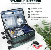 KROSER Carry On Luggage with Spinner Wheels & Built-in TSA Lock, Expandable Top Loading Hard Shell Suitcase Large Capacity Durable Rolling Luggage with USB Port, Carry-On 20-Inch, Dark Green