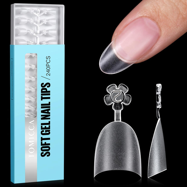 TOMICCA Short Coffin Nail Tips, 240Pcs Acrylic Half Cover Nail Tips Coffin, No C Curve Full Matte Gel Nail Tips Short, Nail Extension Tips for Beginner and Professional 12 Sizes