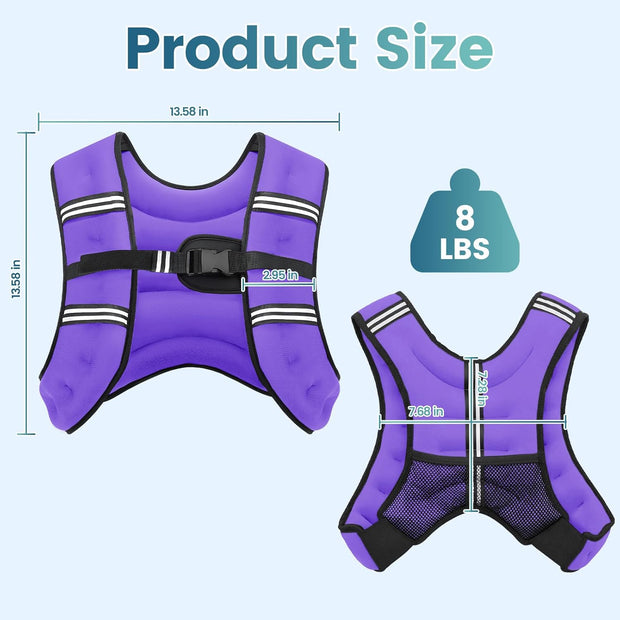 Weighted Vest, 8lb/12lb/16lb/20lb/25lb/30lb Weight Vest with Two Adjustment Straps for Men Women, Weight Vests with Reflective Stripe for Strength Training, Running, Jogging, Walking
