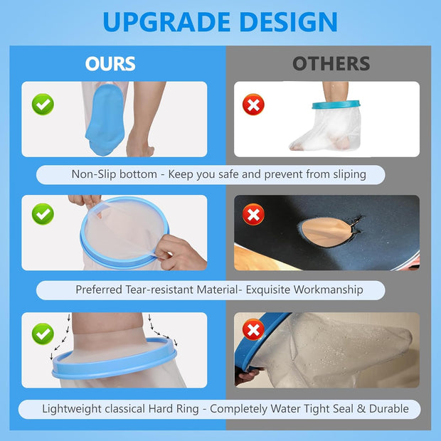 100% Waterproof Extra Wide Leg Cast Cover for Shower with Non-Slip Bottom Reusable Shower Boots Protector for Adult Leg Ankle Foot After Surgery Bandage Dressing Wound Immobilizer/Brace, Walking Boots