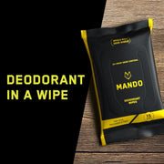 Mando Deodorant Wipes - 24 Hour Odor Control - Aluminum Free, Baking Soda Free, Skin Safe (15 Count (Pack of 3)