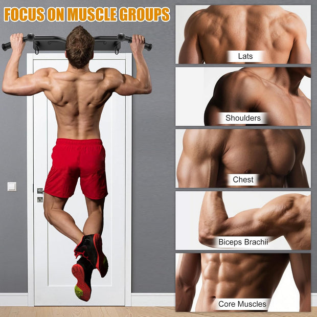 Kipika Pull Up Bar for Doorway Wall Mounted Multi-Grip Strength Bar with Resistance Band Hooks | Heavy-Duty Multifunctional Chin Up Bar for Home Gym Workout | 39-Inch Wide 600 Lbs Capacity