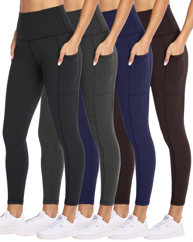 NexiEpoch 4 Pack Leggings for Women with Pockets- High Waisted Tummy Control for Workout Running Capri Yoga Pants