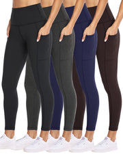 NexiEpoch 4 Pack Leggings for Women with Pockets- High Waisted Tummy Control for Workout Running Capri Yoga Pants