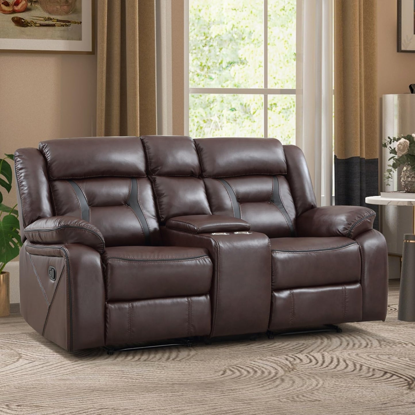 Faux Leather Recliner Sofa Furniture Set for Living Room, 2 Recliner Chairs, 3 Seat Reclining Sofa Couch Set for Meeting Room, Brown