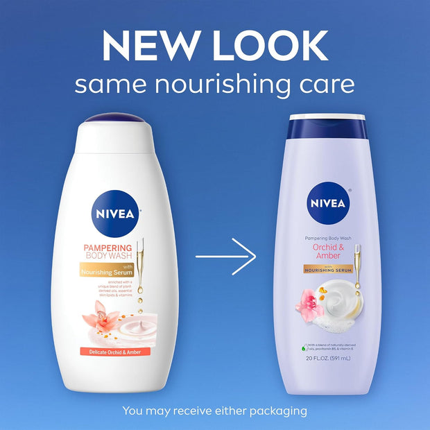 NIVEA Delicate Orchid and Amber Body Wash with Nourishing Serum, 20 Fl Oz Bottle