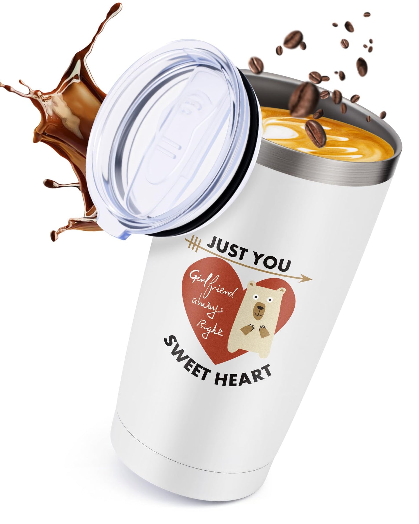 20 Oz Insulated Coffee Cup with Lid Car Tumbler Travel Mug Women Wife Husband Happy Birthday Wedding Romantic Gift Best Cool Day Personalized Unique Special Cute Custom Christmas Xmas Valentines Ideal