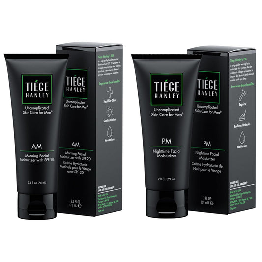 Tiege Hanley Mens Face Moisturizers, Morning Daytime Facial Moisturizer with SPF 20 (2.5 oz) and Night Time Facial Moisturizer - Anti-Aging Night Time Wrinkle Cream for Men with Sensitive Skin (2 oz)