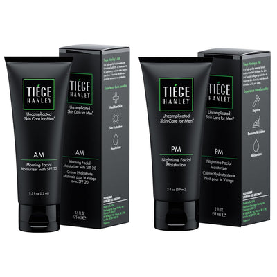 Tiege Hanley Mens Face Moisturizers, Morning Daytime Facial Moisturizer with SPF 20 (2.5 oz) and Night Time Facial Moisturizer - Anti-Aging Night Time Wrinkle Cream for Men with Sensitive Skin (2 oz)