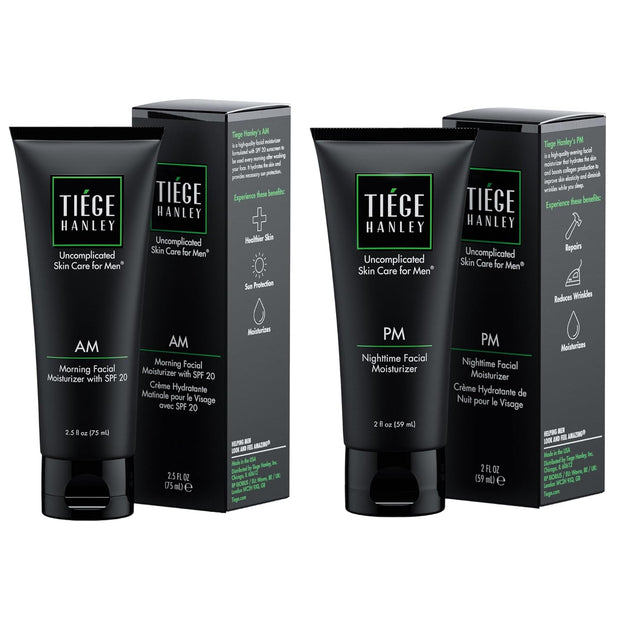 Tiege Hanley Mens Face Moisturizers, Morning Daytime Facial Moisturizer with SPF 20 (2.5 oz) and Night Time Facial Moisturizer - Anti-Aging Night Time Wrinkle Cream for Men with Sensitive Skin (2 oz)