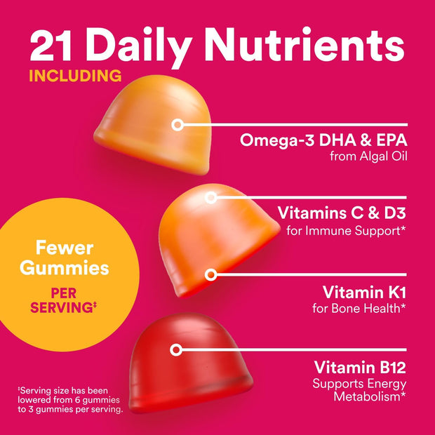 SmartyPants Women's Multivitamin Gummies - Improved Formula: Omega 3 (DHA/EPA), Methylfolate, CoQ10, Vitamin D3, C, Vitamin B12, B6, A, K & Zinc, Inositol, Gluten Free, 90 Count (30 Day Supply)