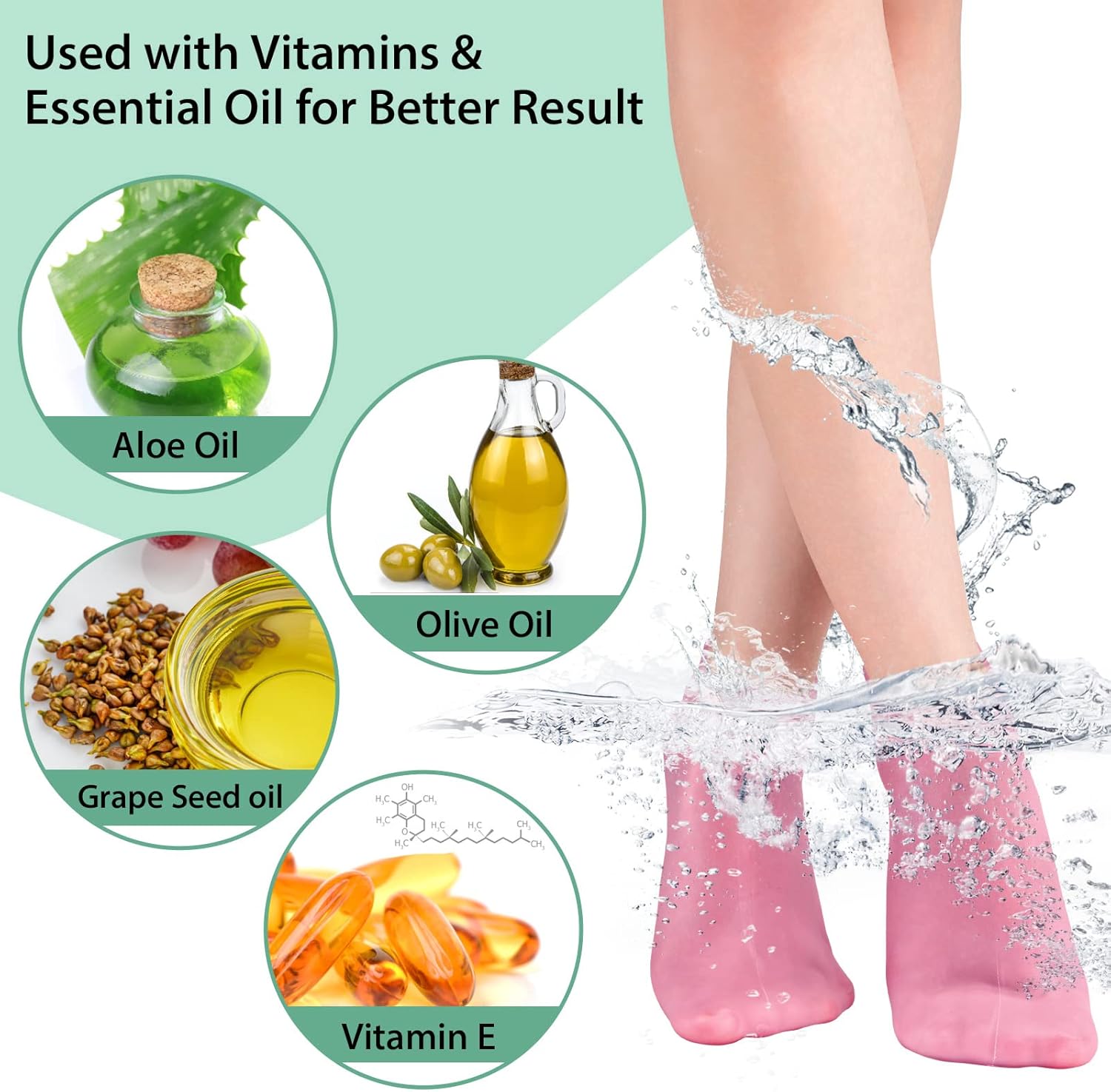 Noverlife 2 Pairs Silicone Moisturizing Socks Softening Dry Cracked Feet Rough Skins & Anti Slip Aloe Socks for Dry Cracked Feet Women, Calluses, Spa Gel Socks Foot Care After Pedicure - Pink & White