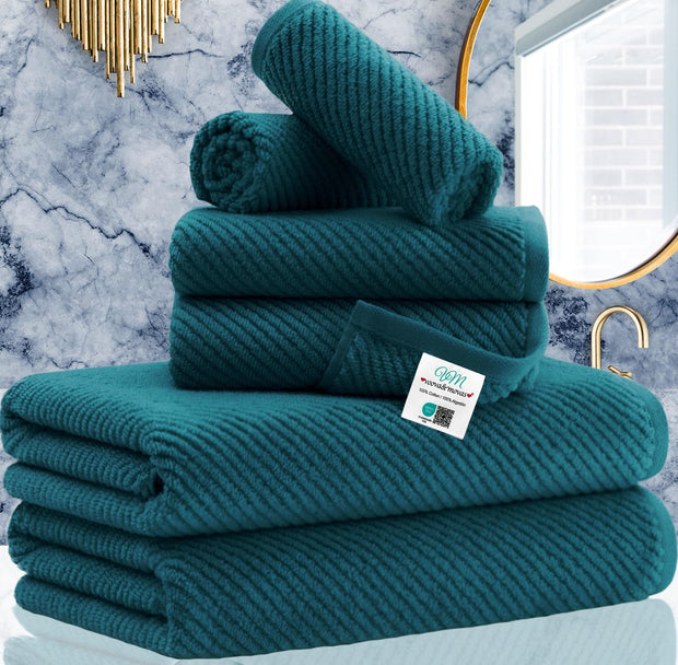 Towels for Bathroom - 100% Cotton | Lightweight | Thick | Soft, Quick Dry Towels, Bath Towel Set of 6 Large, 2 Bath 30"x56", 2 Hand 18"x28", 2 Washcloths 13"x13", Luxury Shower Towel Set, Aqua Teal