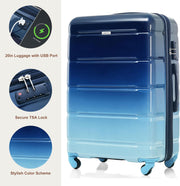 Merax 3 Luggage Sets, ABS Hardshell Suitcase Spinner Wheels with USB Port TSA Lock, Blue and Navy, 20/24/28 Inch