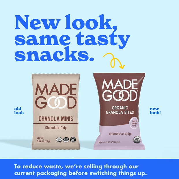 MadeGood Granola Bites Chocolate Chip & Mixed Berry Variety Pack (28 Count) Gluten Free and Organic Snacks