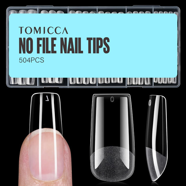 TOMICCA Medium Almond Nail Tips, 504Pcs Acrylic, 12 Sizes Half Matte Soft Gel, Nail Extension for Beginner and Professional