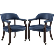 Steve Silver Furniture Tournament Arm Dining Chair with Casters, Upholstered w/Nailhead Trim, for Living Room, Dining Room, Vegan Leather, 18-Inch Seat Height, 25" W x 25" D x 31" H, Black