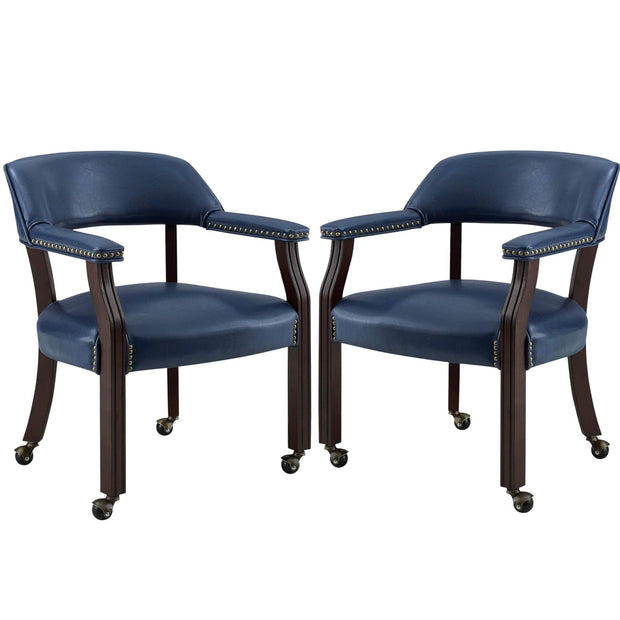 Steve Silver Furniture Tournament Arm Dining Chair with Casters, Upholstered w/Nailhead Trim, for Living Room, Dining Room, Vegan Leather, 18-Inch Seat Height, 25" W x 25" D x 31" H, Black