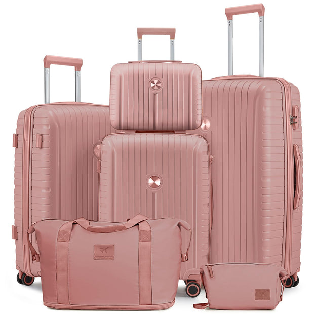 Joyway Luggage Sets 6 Piece PP Hardside Carry on Suitcase with Spinner Wheels and TSA Lock for Travel, Purple