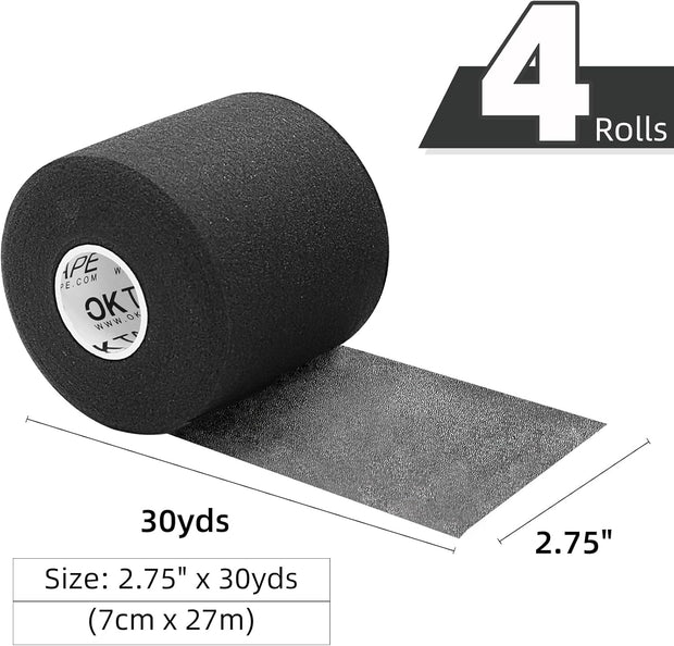 OK TAPE Pre Wrap Tape (4-Rolls) - Athletic Foam Underwrap for Sports, Protect for Ankles Wrists Hands and Knees, 2.75 Inches x 30 Yards - Black/Pink/Beige/White