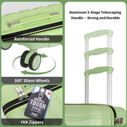 Lightweight Luggage with Spinner Wheels & YKK Zipper, 3-Piece Travel Suitcase ABS+PC Hardshell Luggage Set with TSA Lock, Light Avocado Green (20+24+28 inch)