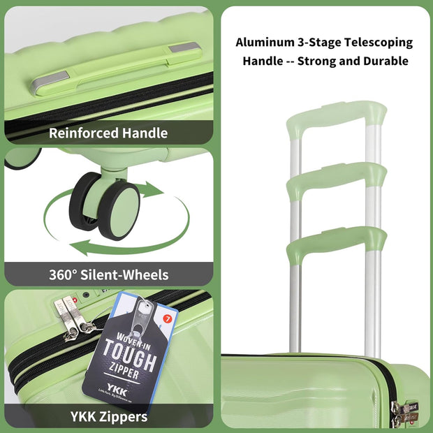 Lightweight Luggage with Spinner Wheels & YKK Zipper, 3-Piece Travel Suitcase ABS+PC Hardshell Luggage Set with TSA Lock, Light Avocado Green (20+24+28 inch)