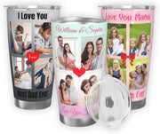 Personalized Tumbler Coffee Mug Custom Mug Cups with Picture Photo Lid 20oz Customized Valentine's Day Mothers Day Birthday Gifts for Men Women Mom Dad Him Her