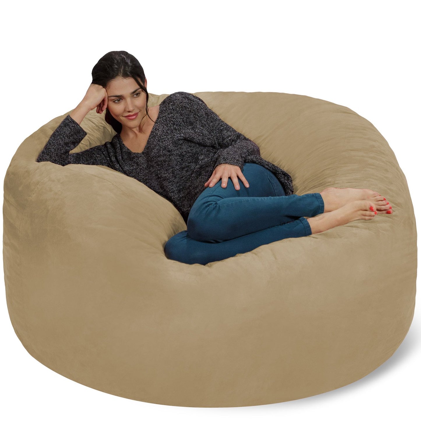 Chill Sack Bean Bag Chair - 5' Giant Memory Foam Lounge Chair with Soft Microfiber Cover – Cozy Furniture for Living Room, Dorm, & Kids' Rooms – Comfortable 5 Ft, Microsuede Lounge Sofa, Orange
