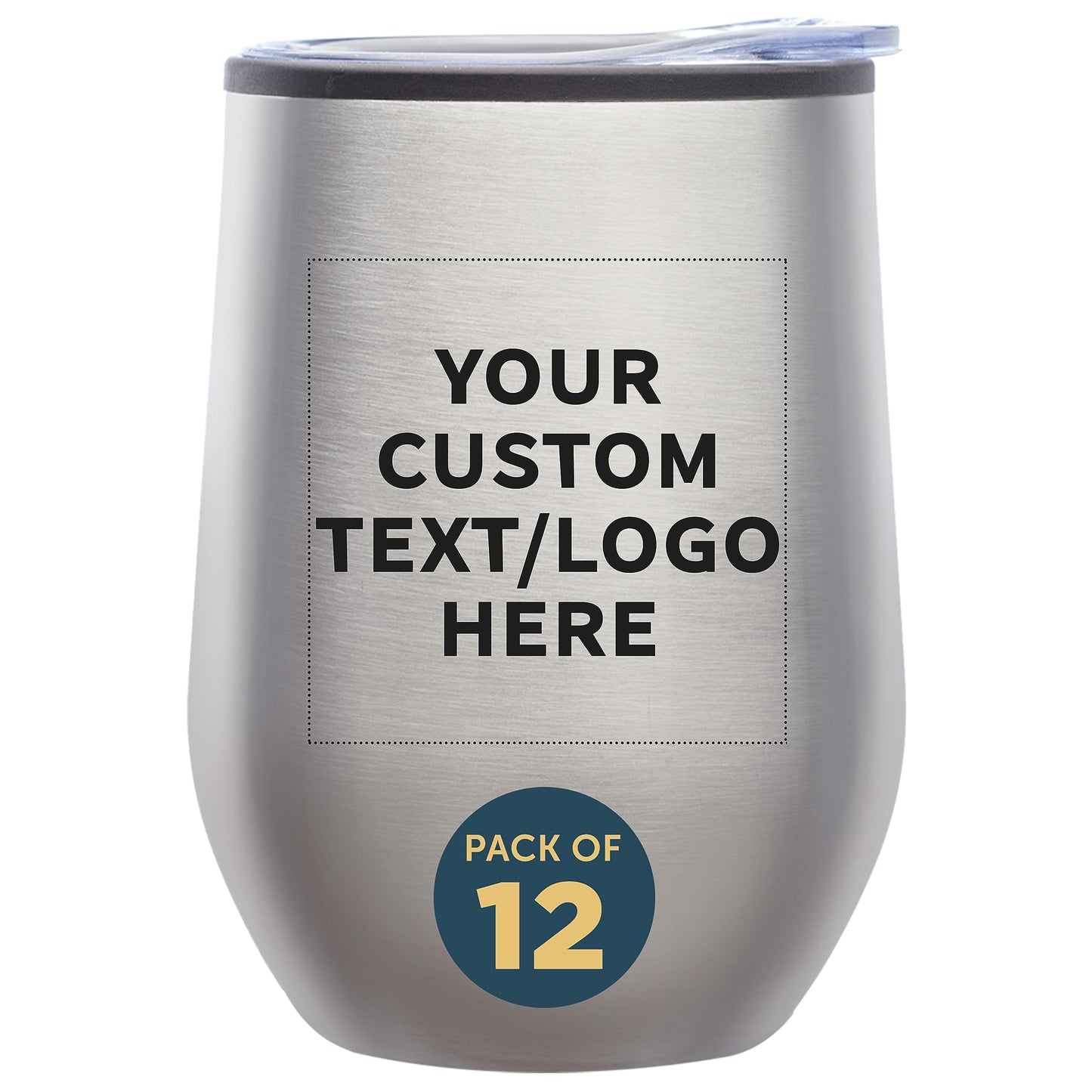 Custom Stemless Wine Tumblers 12 oz. Set of 6, Personalized Bulk Pack - Insulated, Perfect for Wine, Cocktails, Other Hot & Cold Beverages - Silver