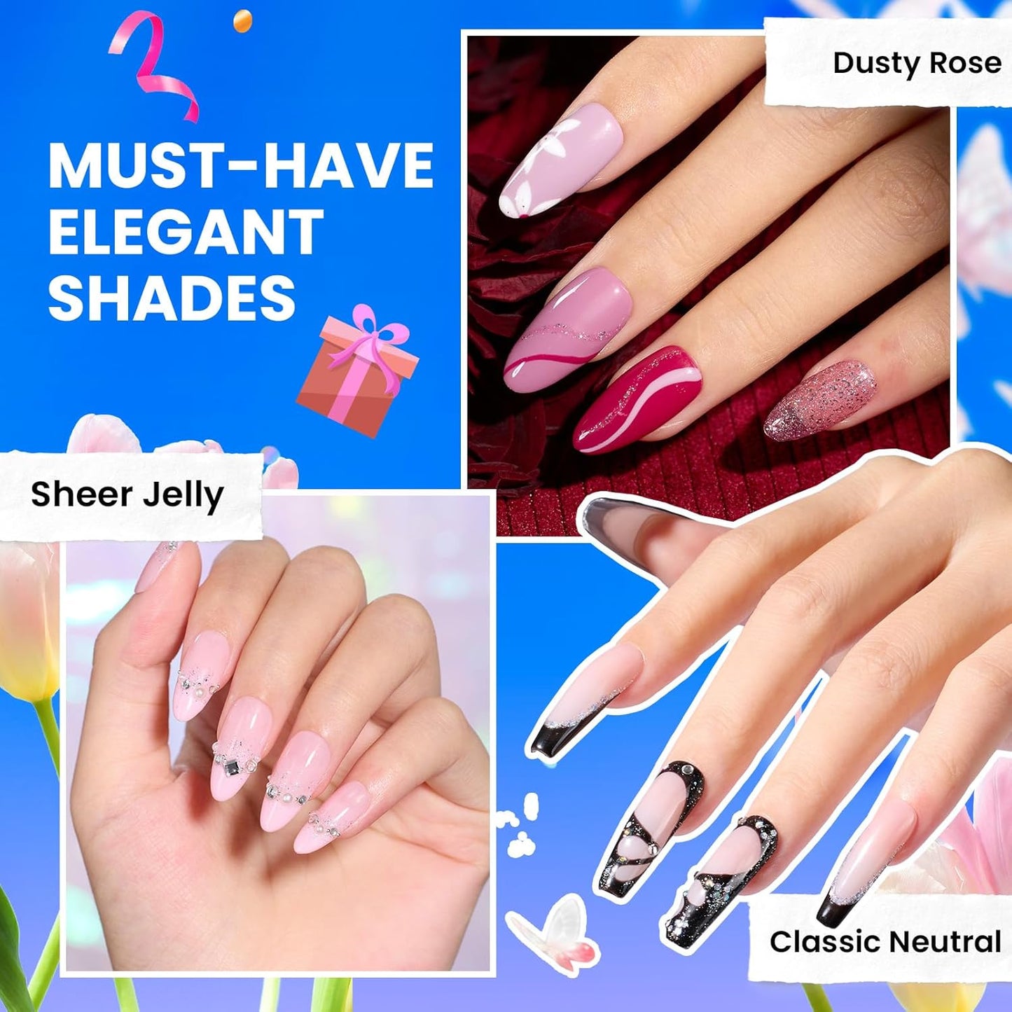 Beetles 110 PCS Gel Nail Polish Set, 100 Colors Infinite Inspiration All Season Red Brown Green Black Gel Polish with 5Pcs Base Top Coat Soak off UV Gel for Manicure Lovers DIY at Home Gifts for Women