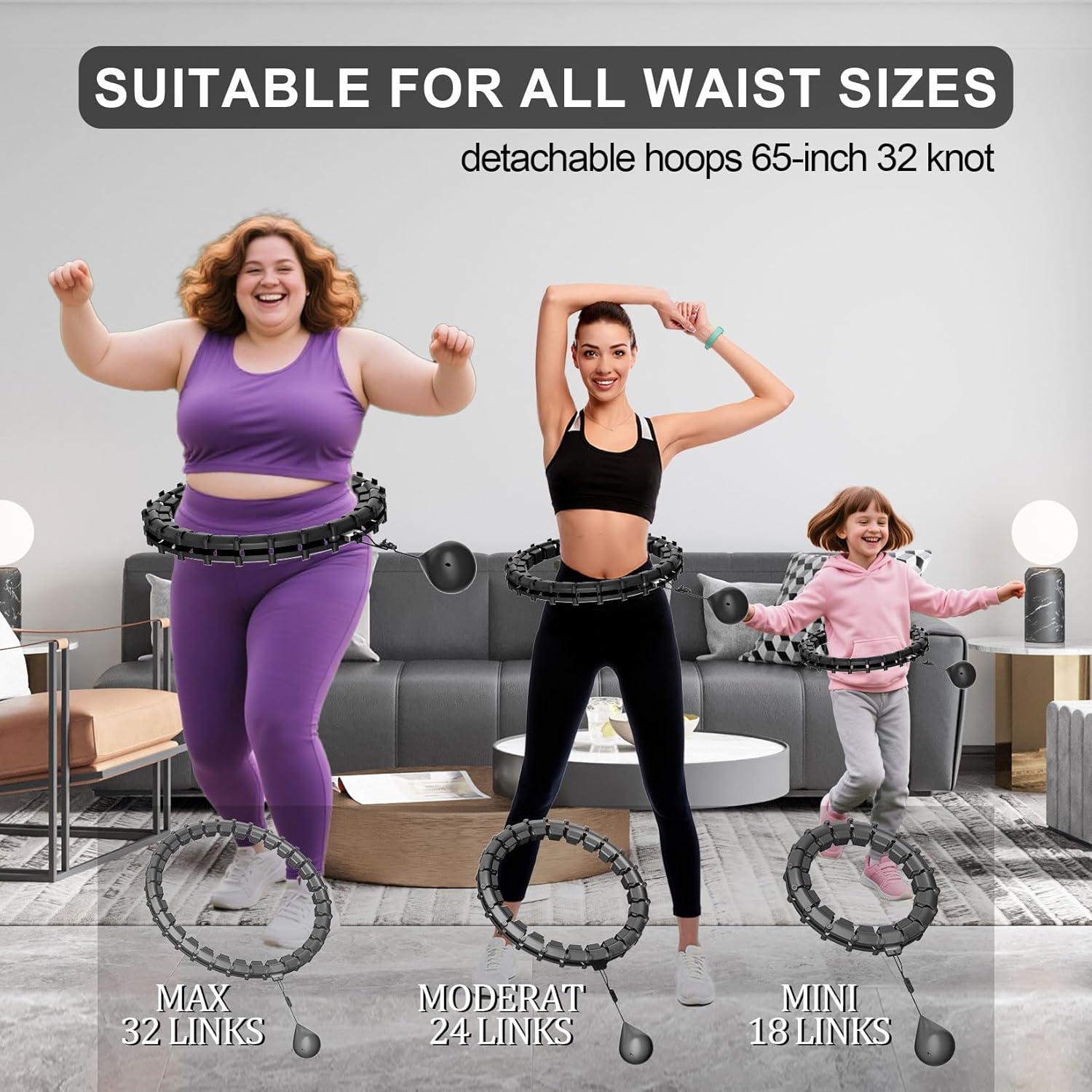 Hula Circle Hoops for Adults Weight Loss, Infinity Fitness Hoop Plus Size 65 Inch, 32 Detachable Links, Exercise Hoop Suitable for Women and Beginners