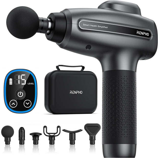 RENPHO Massage Gun Deep Tissue, Percussion Muscle Massage Gun for Athletes, Electric Handheld Massager Gun for Pain Relief Relax 6 Massage Head, 15 Speed (Black)