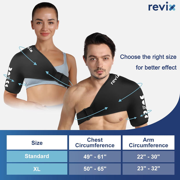 REVIX Shoulder Ice Pack Wrap for Rotator Cuff and Arm, Reusable Gel Cold Wrap with Compression for Targeted Area, Soothing Discomfort & Fatigue, Easy to Put On & Take Off, Flexible Fit for Men & Women