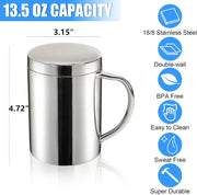 Yesland 2 Pack 13.5 oz Stainless Steel Double-Walled Metal Mugs, Insulated Coffee Cup with Lid and Handle, Thermal Camping Mugs for Coffee, Milk, Juice, Tea and Cold or Hot Drinks