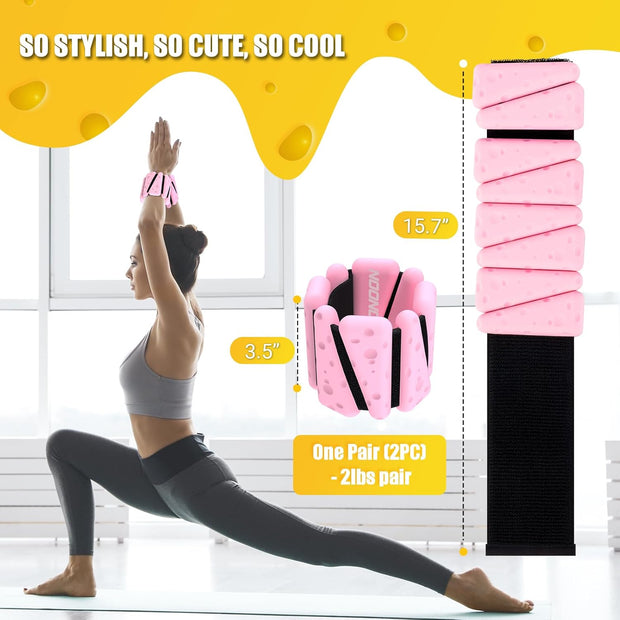 Wrist Ankle Weights Bangles 4lb/2lb for Women, Adjustable Silicone Pilates Weights Bracelet, Heavy Duty Fasteners Wearable Arm & Leg Weights for Yoga, Pilates, Barre, Walking and Gym (Set of 2)