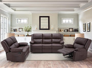 YODOLLA 3 PCS Recliner Sofa Set for Living Room Furniture Set，Overstuffed Leather Reclining Sofa with Massage&Heat Function, Manual Control Couch Set，Theater Lounge Seat with Side Pockets, Brown