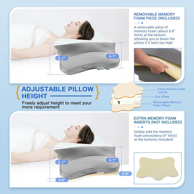 Pain Relief Cervical Pillow for Neck Support,Adjustable Ergonomic Pillow Cozy Sleeping,Odorless Orthopedic Memory Foam Pillows,Contour Bed Pillow for Side Back Stomach Sleeper