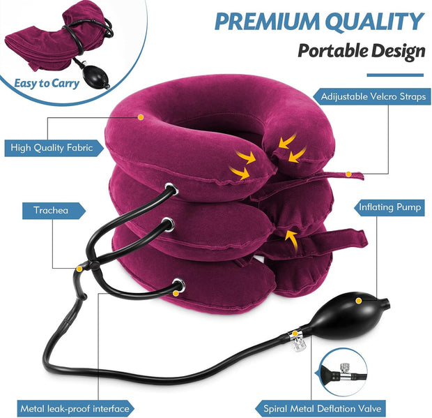 Neck Stretcher, Cervical Traction Device, Neck Traction Device, Neck Pain Relief, Adjustable Inflatable Neck Brace & Neck Stretcher Cervical Traction, Neck Decompression Home Use (Purple)
