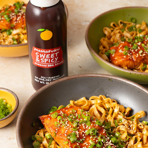 Momofuku Sweet & Savory Korean BBQ Sauce with Soy Sauce, Fresh Ginger, & Pear for Stir Fry, Barbecue, and Marinade; Galbi Style with Smoky, Savory-Sweet Flavor