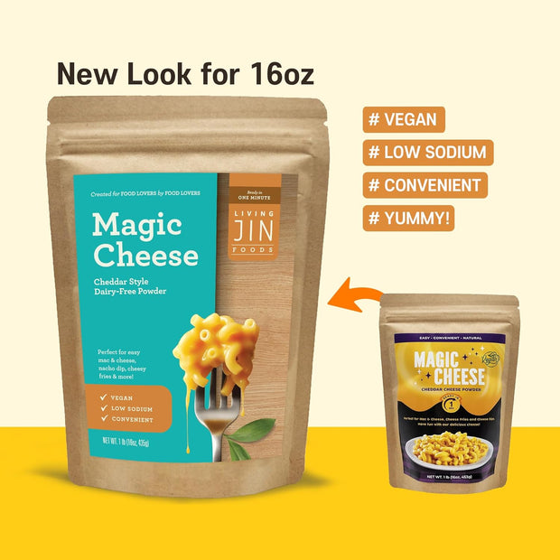 Vegan Magic Cheese Sauce (6oz powder makes 14oz), Cheddar Cheese Powder for Vegan, Plant-Based Cheese, Salty Crackers Dairy Free, Low Sodium