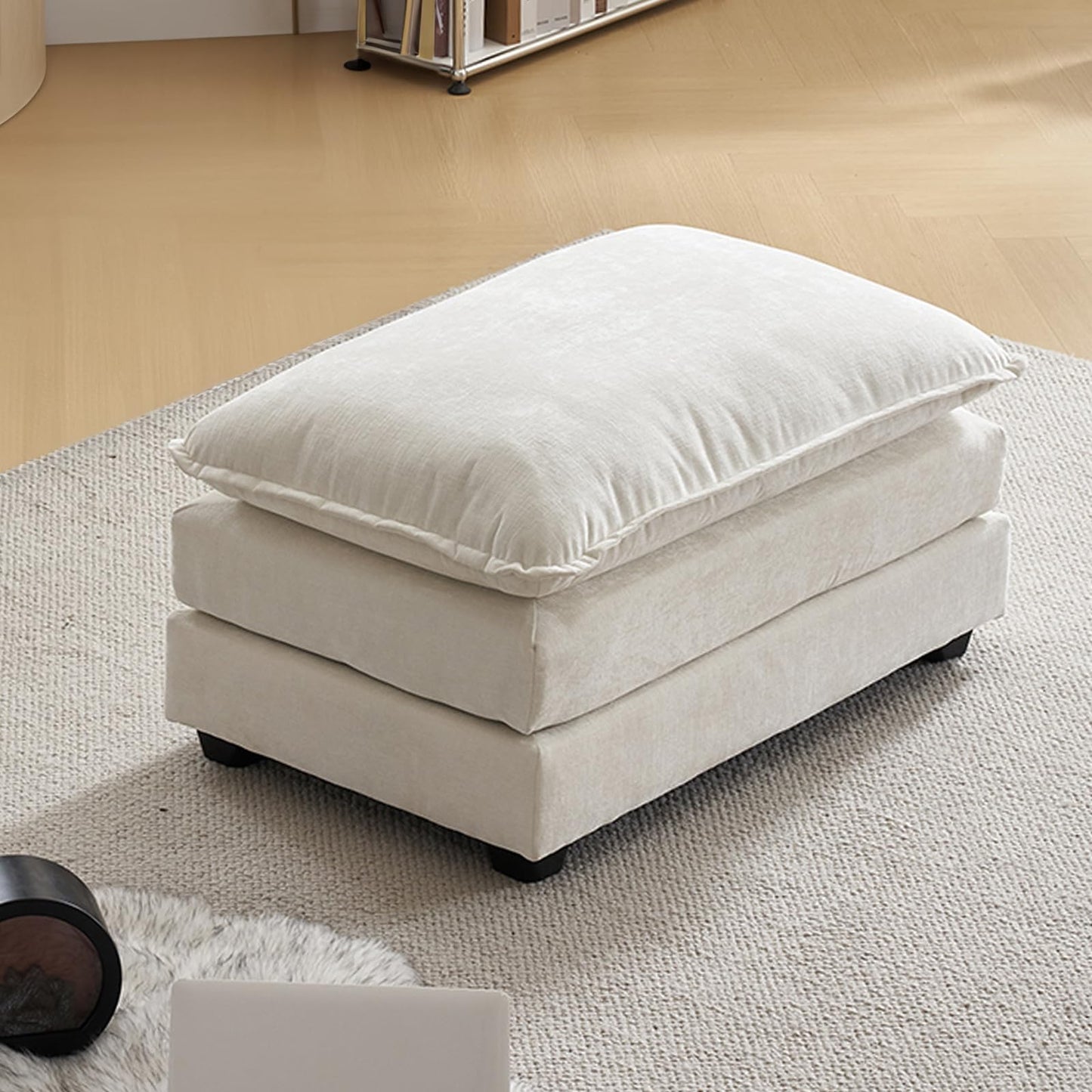 Karl home Sectional Sofa Modular Deep Seat Sofa Couch with Ottoman, Chenille Sofa Sleeper Comfy Upholstered Furniture for Living Room, Apartment, Studio, Office, (3-Seat & 1-Ottoman, Beige)