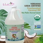 Verdana USDA Certified Organic Coconut MCT Oil –Fractionated Coconut Oil – No Palm Kernel Used – Kosher, Food Grade, Non-GMO – Great for Keto and Paleo Diets – 1Gallon
