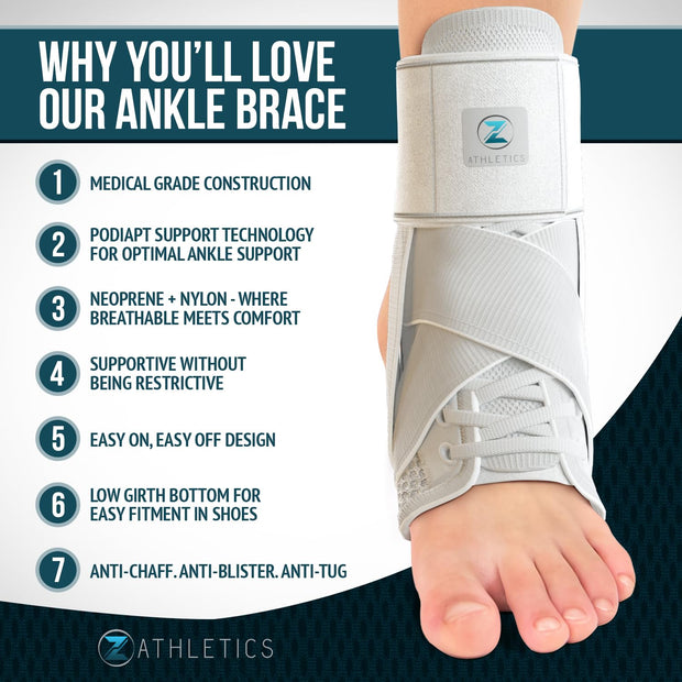 Z ATHLETICS Ankle Brace for Women & Men - Lace Up Adjustable Support with Side Stabilizers for Sprained Ankle, Achilles Tendonitis Relief | Basketball, Volleyball, Running & Sports Recovery
